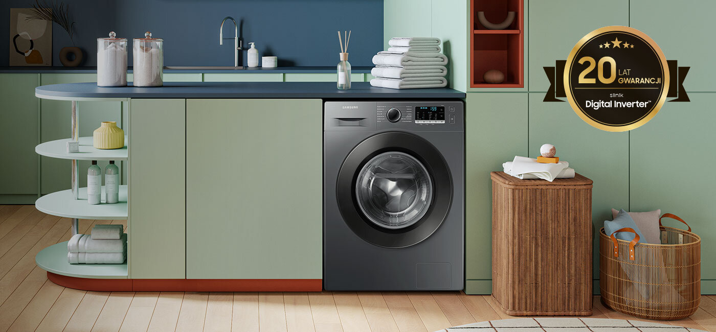 Wąska pralka WW8NK52E0PX, którą możesz kupić w Media Expert, może poszczycić się aż 20-letnią gwarancją na silnik