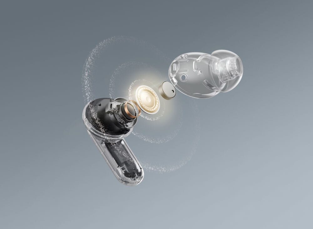 Słuchawki dokanałowe REALME Buds Air 7 Pro - Głębia i czystość brzmienia, przekrój słuchawki z pokazaną membraną