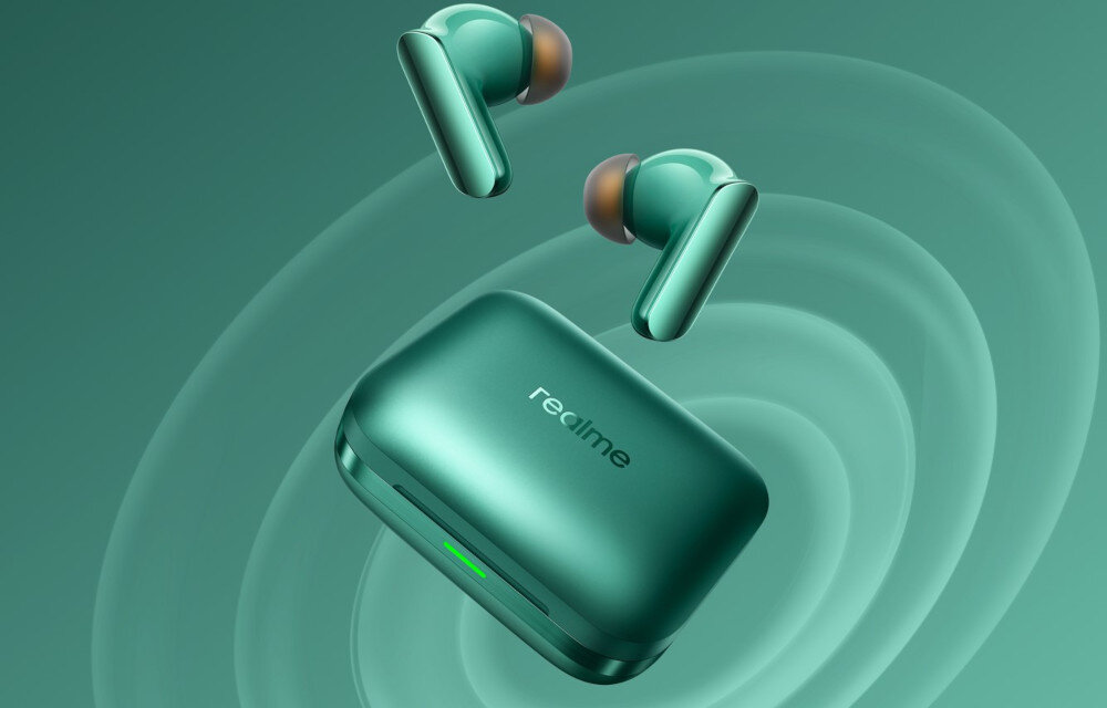 Słuchawki dokanałowe REALME Buds Air 7 Pro - Dźwięk pod Twój gust, słuchawki dokanałowe z etui ładującym na zielonym tle