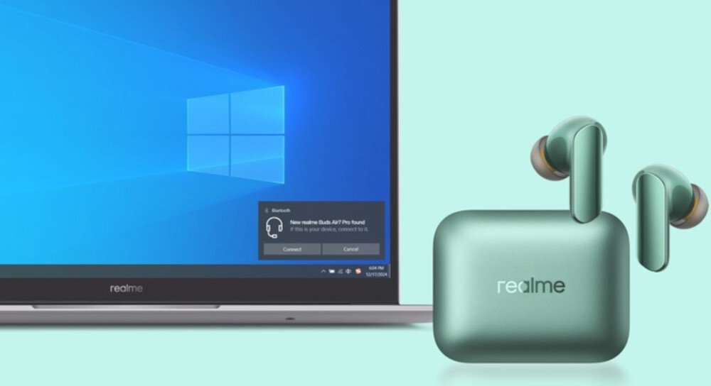 Słuchawki dokanałowe REALME Buds Air 7 Pro - Parowanie w sekundę, słuchawki dokanałowe z etui ładującym ,laptop w tle