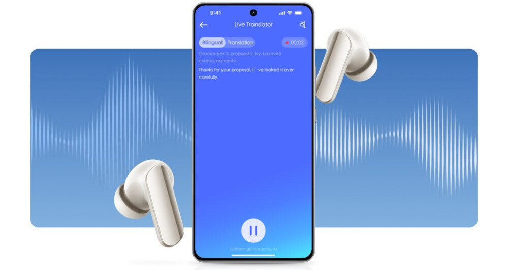 Słuchawki dokanałowe REALME Buds Air 7 Pro - Dogadasz się bez słów, smartfon z uruchomionym translatorem, słuchawki dokanałowe