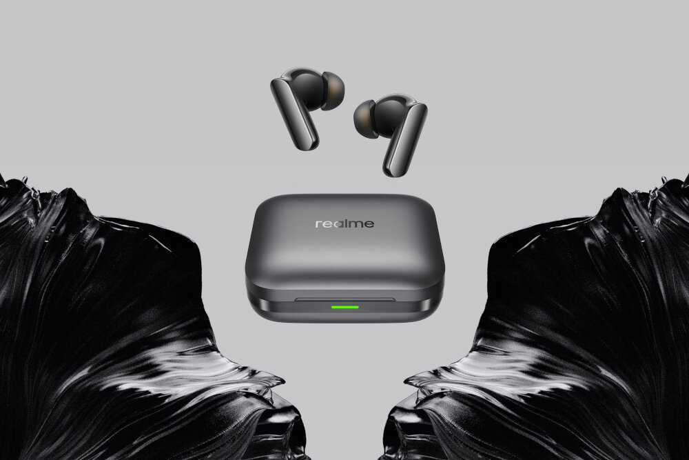 Słuchawki dokanałowe REALME Buds Air 7 Pro - Bez słownika, bez stresu, słuchawki dokanałowe z etui ładującym na szaro-czarnym tle