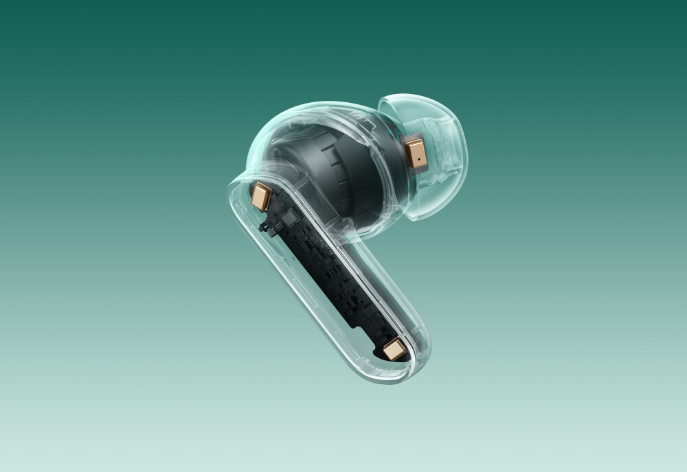 Słuchawki dokanałowe REALME Buds Air 7 Pro - Rozmowy bez zakłóceń, przekrój słuchawki z wbudowanymi mikrofonami