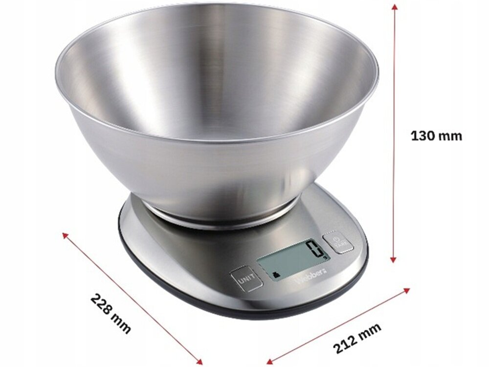 Waga kuchenna WEBBER Handy EK4390H Inox kompaktowe wymiary, nie zajmuje dużo miejsca, oszczędza baterię, lekka konstrukcja