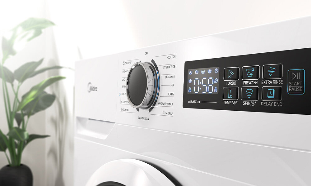 Pralka MIDEA MF110W60 W-PL 6kg 1000 obr wygodne pokrętło, łatwy odczyt funkcji, prosta i intuicyjna obsługa