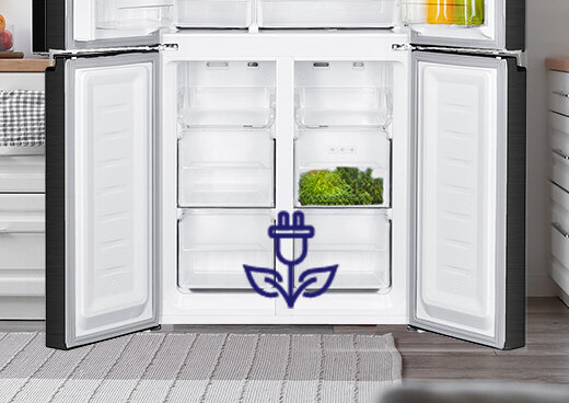 Zbliżenie na zamrażarkę lodówki.