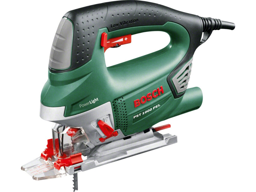 Wyrzynarka BOSCH PST 1000 PEL w domu i niewielkich warsztatach stolarskich niewielkich rozmiarów kompaktowe lekkie najwyższa wytrzymałość obudowa wzmocniona aluminium aluminiowa podstawa