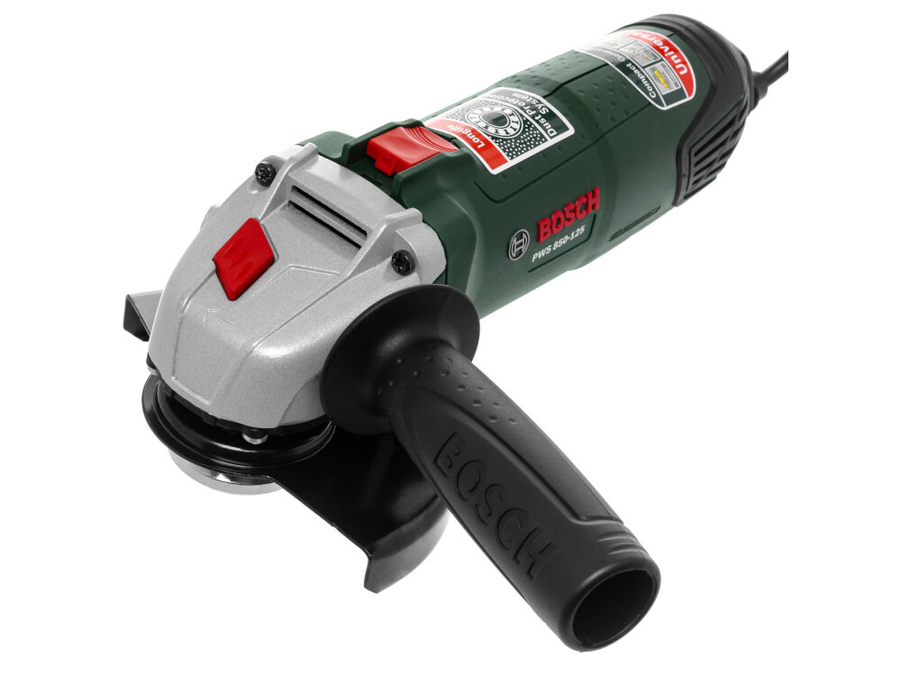 Szlifierka kątowa BOSCH PWS 850-125 nieduże i lekkie elektronarzędzie do użytko domowego w profesjonalnych warsztatach o smukłej konstrukcji współpracuje z tarczą o średnicy 125 mm ergonomiczne wzornictwo możliwość obustronnego montażu rękojeści