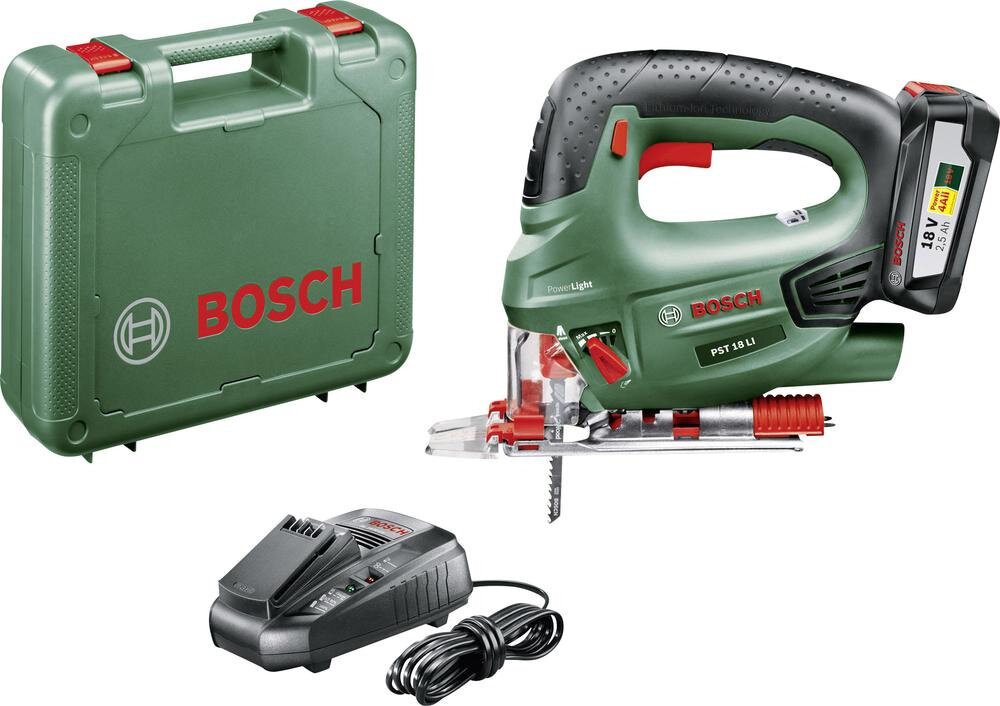 Wyrzynarka BOSCH PST 18 LI akumulatorowa wszechstronna do użytku domowego i niewielkich warsztatów system PowerLight wbudowana dioda świecąca do cięcia w drewnie i stali