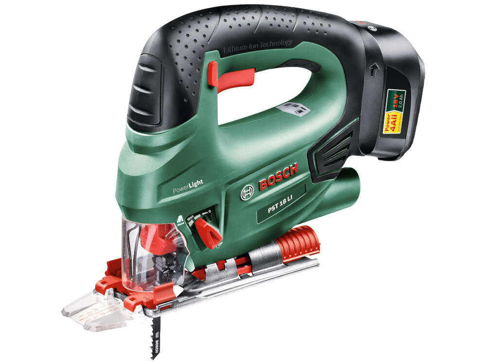 Wyrzynarka BOSCH PST 18 LI szereg przydatnych funkcji Syneon Chip System Bosch Electronic głębokość cięcia w drewnie do 80 mm w stali do 5 mm