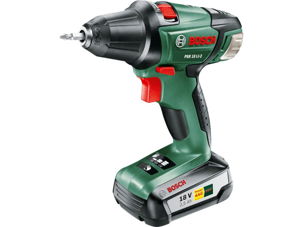 Wiertarko-wkrętarka BOSCH PSR 18 LI-2 szybkozaciskowy uchwyt wiertarski z system Bosch Auto-Lock komfort pracy funkcja Syneon Chip