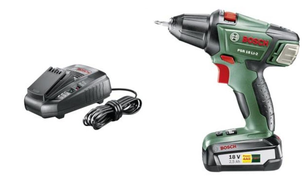 Wiertarko-wkrętarka BOSCH PSR 18 LI-2 akumulator o pojemności 2,5 Ah 3-stopniowy wskaźnik stanu naładowania akumulatora