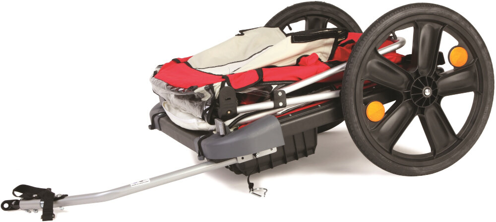 Przyczepka rowerowa BELLELLI B-Travel Czerwony system szybkiego odlaczania skladana konstrukcja wymiary 800 x 800 x 1290 mm latwe przechowywanie i transport