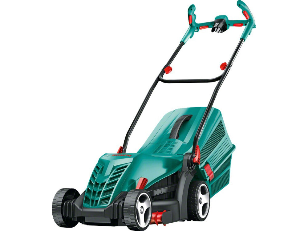 Kosiarka elektryczna BOSCH ARM 34 1300W silnik Powerdrive moc 1300 W bardzo cicha praca 96 dB komfortowa praca zabezpieczanie przed przeciążeniem