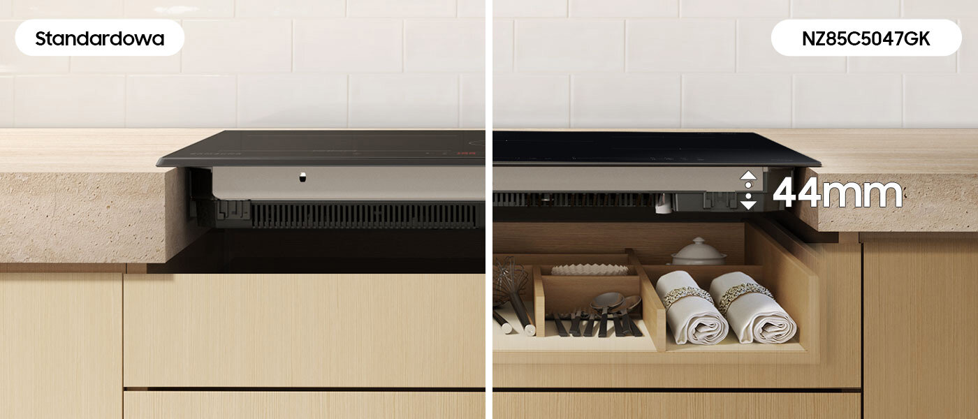 Porównanie różnicy grubości płyty standardowej oraz płyty slim fit NZ85C5047GK