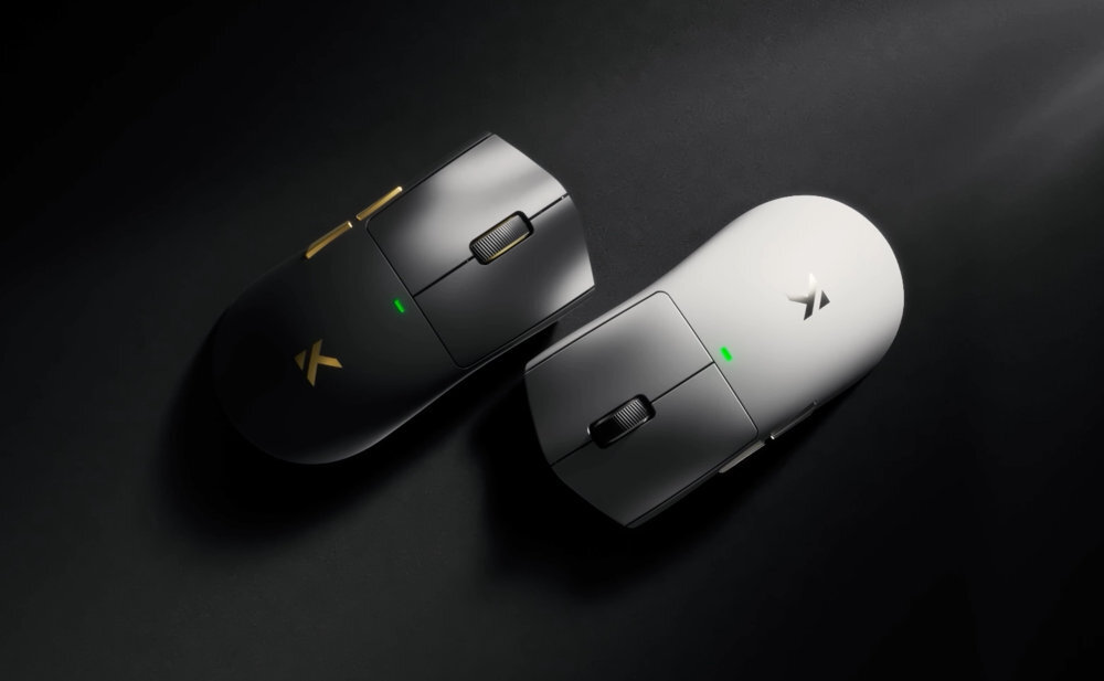 MCHOSE K7 Ultra - Czarna i biała myszka, przedstawione na ciemnym tle do porównania kolorów