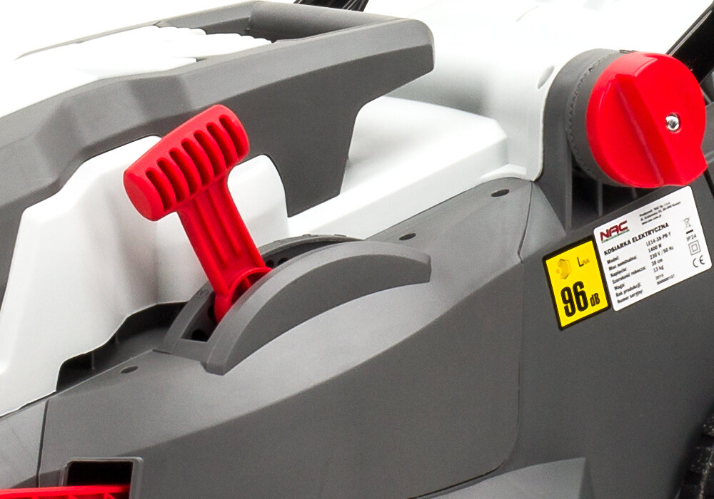 Kosiarka elektryczna NAC LE14-38-PB-Y 1400W centralna regulacja wysokosci koszenia 6 poziomow