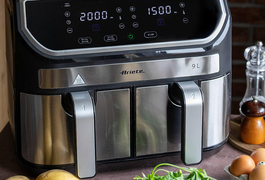 Air Fryer Frytkownica beztłuszczowa ARIETE 4625/00 z podwójnym koszem Funkcja suszarki spożywczej suszenie owoce warzywa grzyby  opcja DEHYDRATION zdrowe przekąski