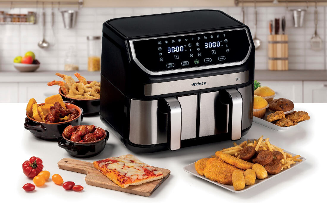 Air Fryer Frytkownica beztłuszczowa ARIETE 4625/00 z podwójnym koszem Dodatkowe udogodnienia funkcja SYNC FINISH Funkcja SHAKE przypomnienie komfort gotowania