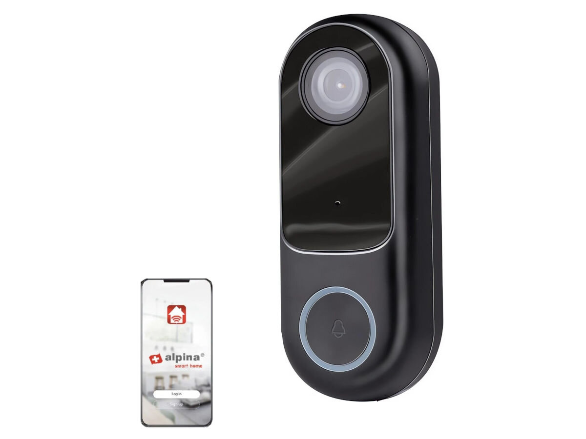 Wideodomofon ALPINA 6468 Bezprzewodowy Wi-Fi, pył, IP65, deszcze, odporność, na białym tle Wideodomofon z smartfonem i aplikacją alipna