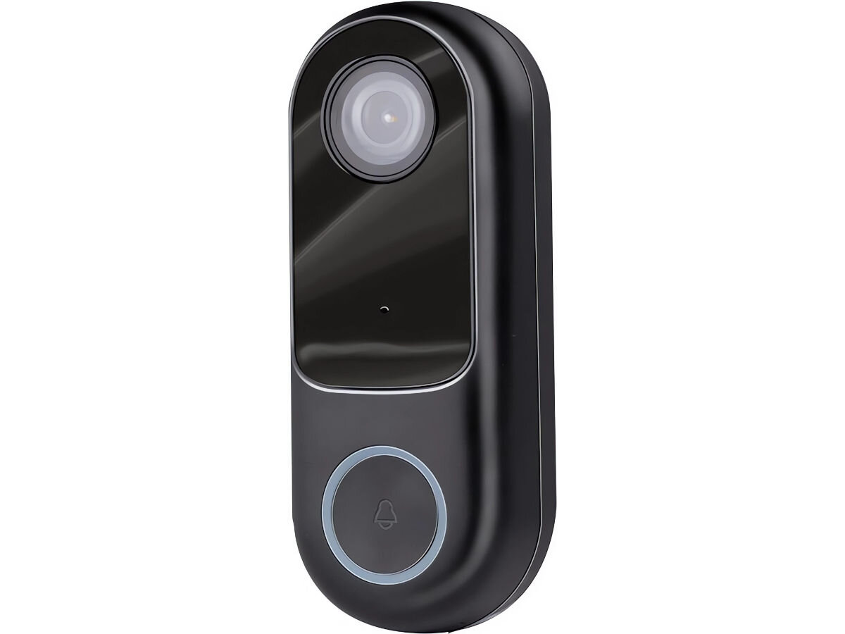 Wideodomofon ALPINA 6468 Bezprzewodowy Wi-Fi, aplikacja, nagrania, karta, przechowywanie, na białym tle Wideodomofon frontem prawo skos