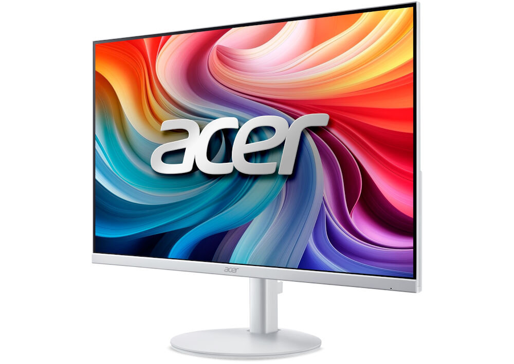 Monitor ACER SA273P1WMIX 27 cali 1920x1080px IPS 144Hz 1 ms [VRB] prezentacja monitora pod kątem na białym tle złącza różne urządzenia wygoda elastyczność
