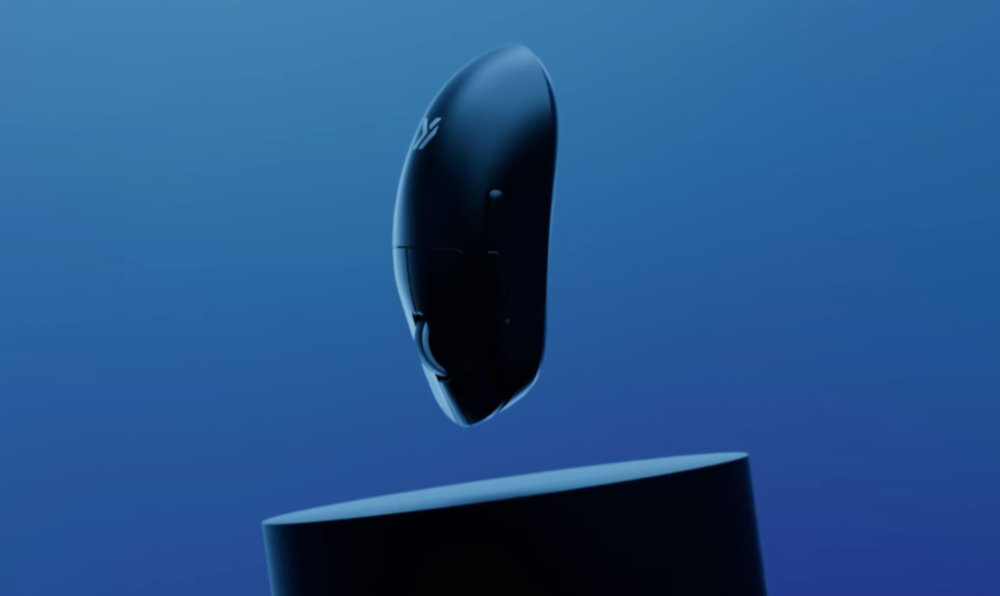 Mysz MCHOSE A7 V2 Pro akumulator o pojemności 500 mAh bez potrzeby częstego ładowania Energooszczędna konstrukcja wydajna łączność bezprzewodowa - mysz pionowo na niebieskim tle