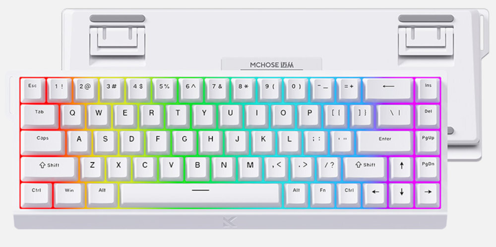 MCHOSE MC-ACE68 rejestruje każdy ruch klawisza 0.01 mm Adaptacyjna kalibracja w czasie rzeczywistym - biała klawiatura z myszą na blacie Brak martwej strefy systemy anty-bounce - klawiatura w kolorze białym na białym tle
