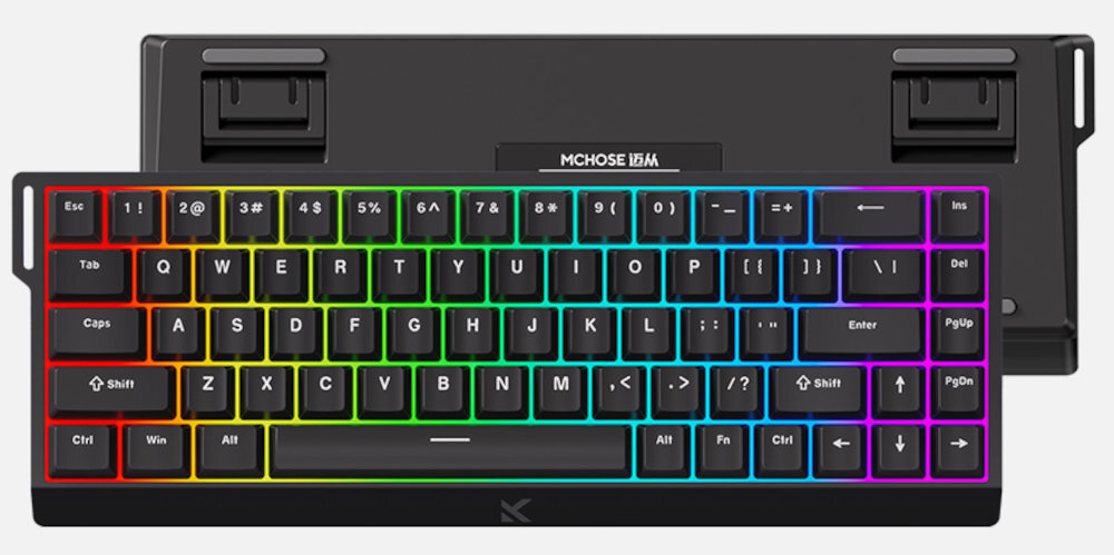 MCHOSE MC-ACE68 wielokolorowe podświetlenie RGB Kolorowe iluminacje ciemniejszym otoczeniu - klawiatura z podświetleniem na białym tle - czarna klawiatura z kolorowym podświetleniem