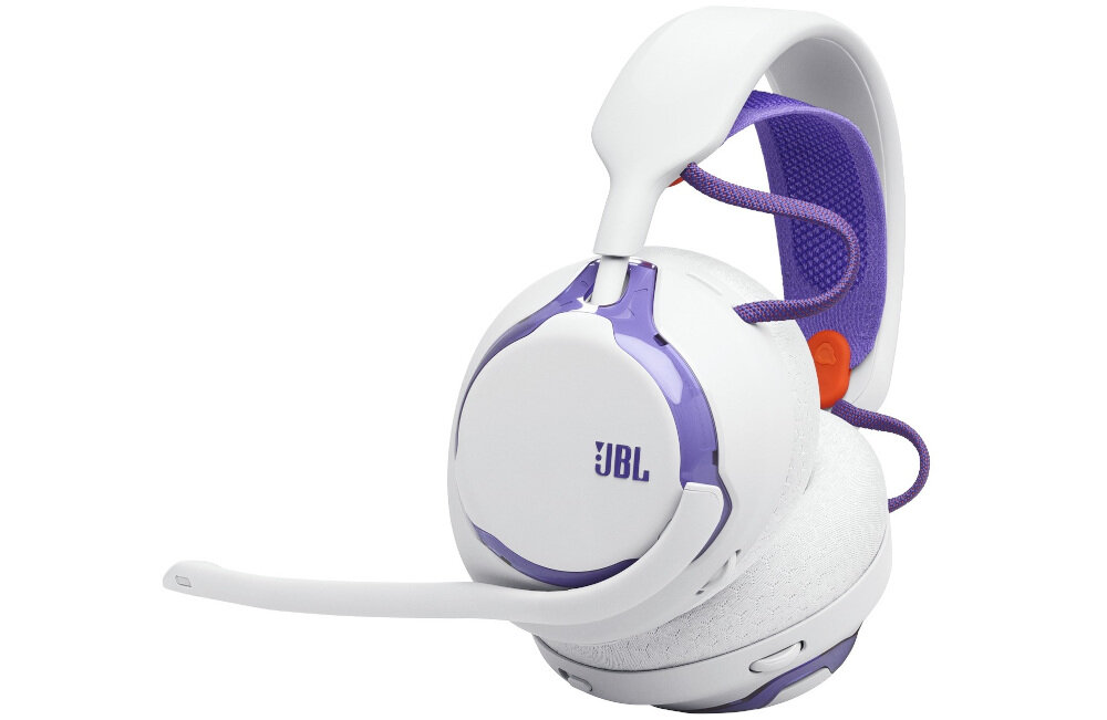 Słuchawki JBL Quantum 650 lekka konstrukcja komfort pałąk siateczkowy, słuchawki po skosie na białym tle