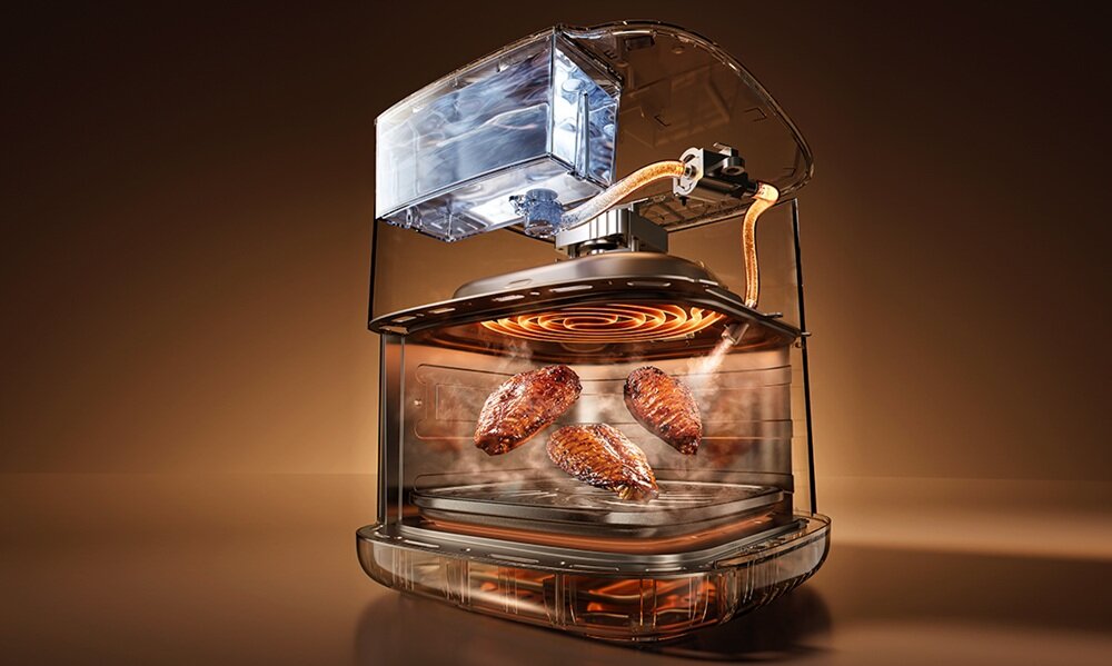 Air Fryer Frytkownica beztłuszczowa DREAME AF30 Biały trójfazowy wtrysk pary, ochrona potraw przed wysuszeniem, chrupka struktura potraw, odpowiednia wilgotność