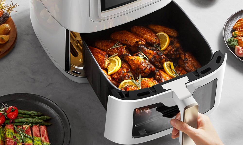 Air Fryer Frytkownica beztłuszczowa DREAME AF30 Biały pojemny kosz, pieczenie całego kurczaka lub większych porcji, wygodne rozwiązanie, oszczędność czasu i energii