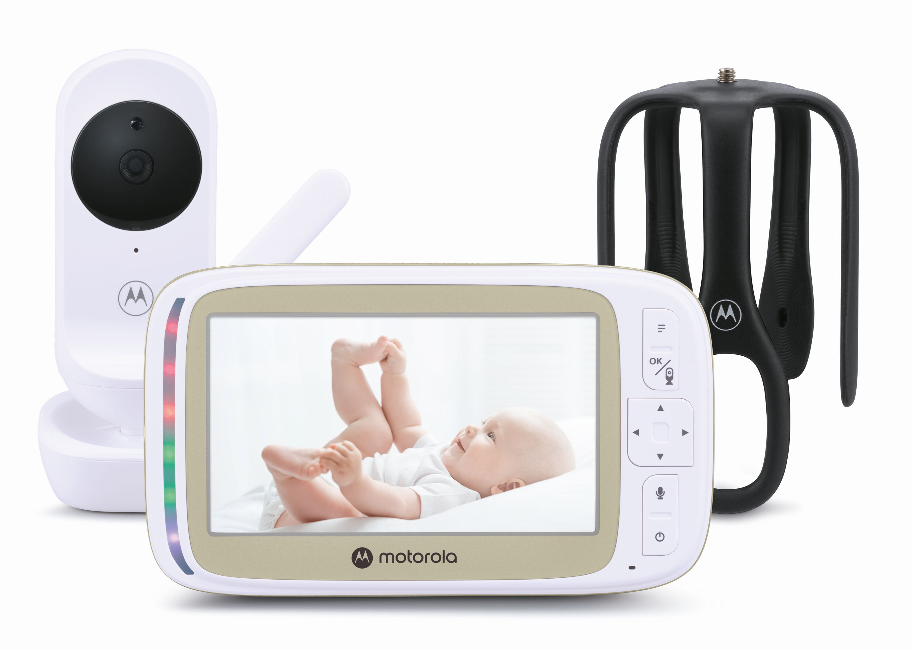 Niania elektroniczna MOTOROLA VM45 Connect Funkcje: kamera HD, komunikacja dwukierunkowa, kołysanki aplikacja tryb IR wyraźny obraz w dzień Technologia szyfrowania transmisji 10 kołysane 10 audiobookówk Wbudowany czujnik temperatury