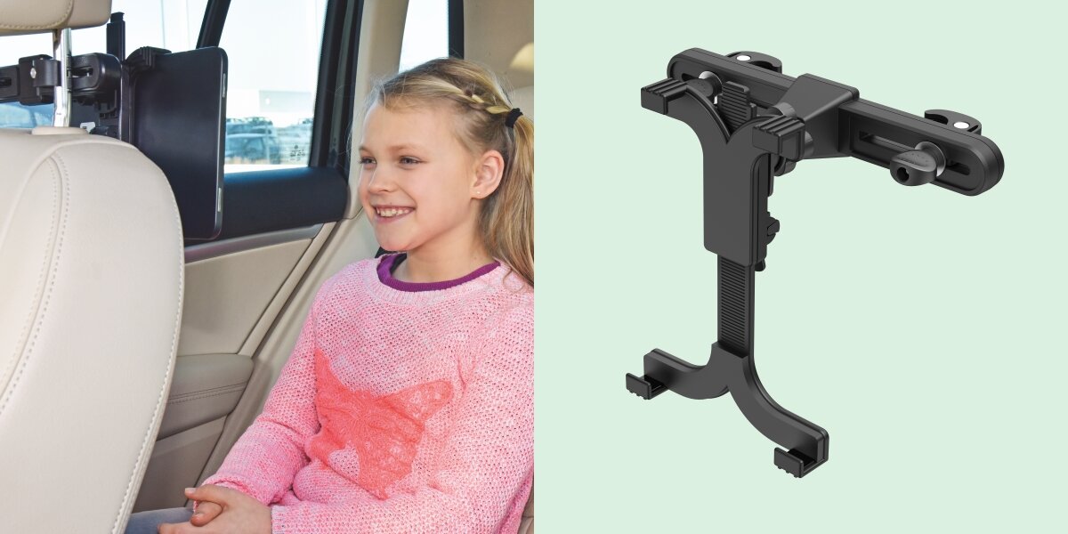 Uchwyt samochodowy do tabletu HAMA pozwala zmniejszyć napięcie mięśni poprawić wygodę w trakcie długiej jazdy - tablet w uchwycie na zagłówku