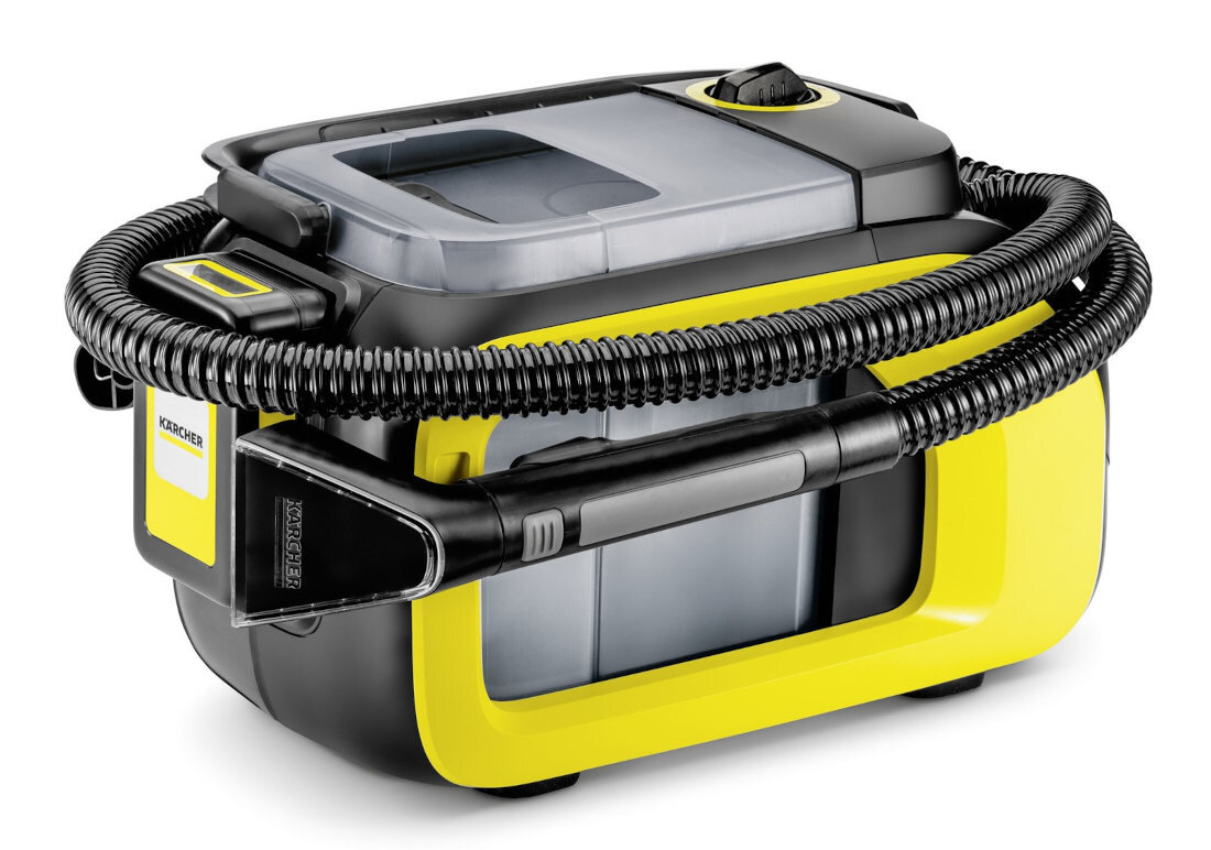 Odkurzacz piorący KARCHER SE 3-18 Compact Battery Set 1.081-502.0 (Bezprzewodowy) Schowek na akcesoria niezbędne akcesoria ssawki do tapicerki szczelinowa przechowywanie ułatwienie praca