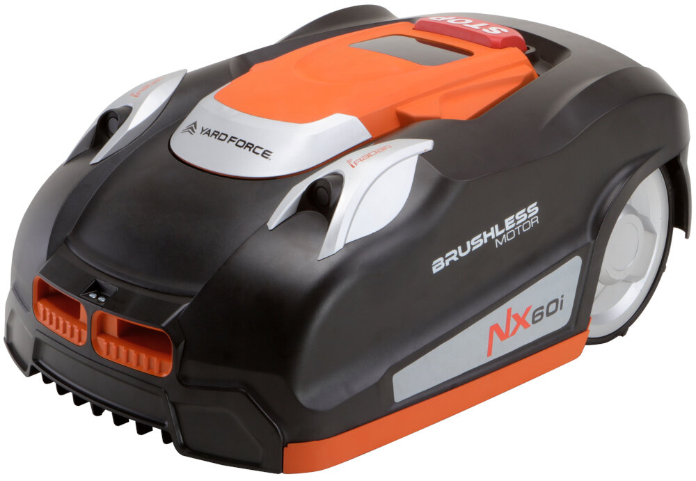 Robot koszący YARD FORCE YF-RNX60I sterowanie Wi-Fi zasilanie wydajny silnik bezszczotkowy akumulator Li-Ion pojemność 2,0 Ah napięcie 28 V do pracy w dużych ogrodach powierzchnia koszenia do 600 m2 zdolność pokonywania wzniesień do 40% nachylenia