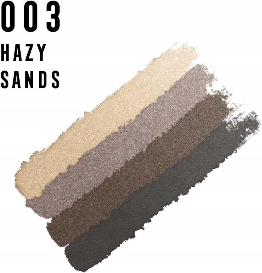 Obraz przedstawia cztery poziome pasy w odcieniach beżu i brązu, z tekstem \'003 HAZY SANDS\' w lewym górnym rogu.