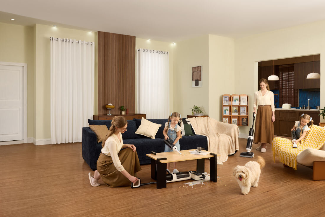 Odkurzacz TINECO Floor One Switch i5 Stretch wygląd design tło prezentacja wizualizacja Czystość bez kompromisów Czysty dom bez wysiłku