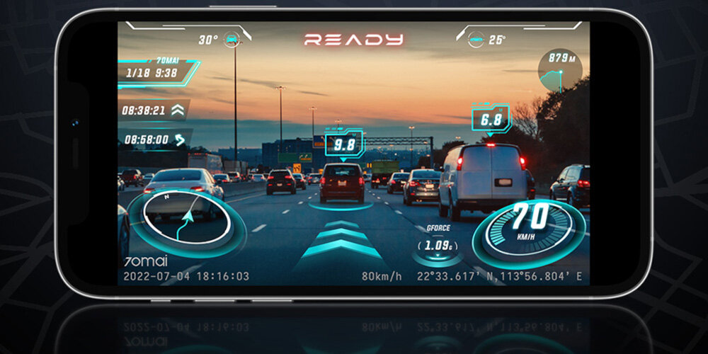 Wideorejestrator 70MAI X800 4K Omni Czarny + Karta 70MAI SD 256 GB - Udostępnianie materiałów, smartfon odtwarzający jazdę pojazdu