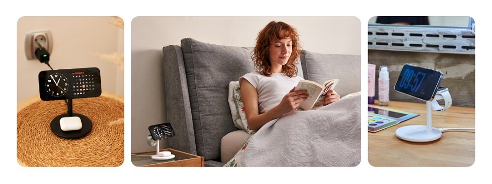 GREEN CELL MagScape 3w1 ładowarka bezprzewodowa 3w1 jednocześnie ładować trzy urządzenia dedykowanym miejscu łądowarka na stoliku przy łózku i na blacie