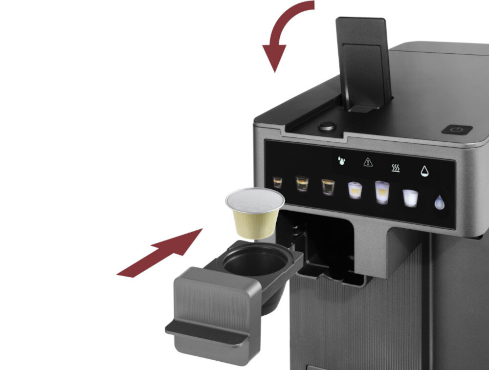 Ekspres CATLER ES 750 G Renzo (3 systemy kapsułek) Swoboda wyboru kawy obsługuje zarówno kawę mieloną, jak i kapsułki dopasownaie napój upodobania od szybkiego espresso po aromatyczne lungo