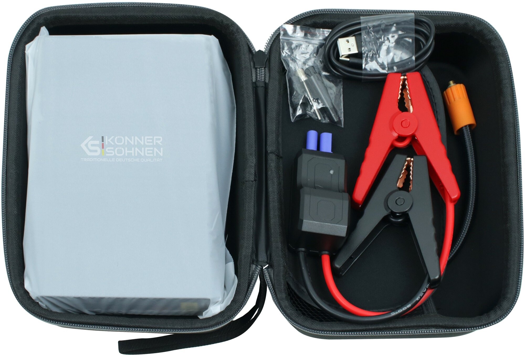 Urządzenie rozruchowe KONNER & SOHNEN JSP-1200 etui solidne wygodne i bezpieczne przechowywanie odpowiednie zabezpieczenie przed uszkodzeniami latwe w uporzadkowaniu