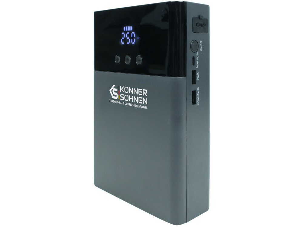 Urządzenie rozruchowe KONNER & SOHNEN JSP-1200 akumulator litowo-jonowy pojemnosc 14000 mAh napiecie 12 V niski poziom samorozladowania technologia litowo-jonowa szybkie ladowanie stabilna moc