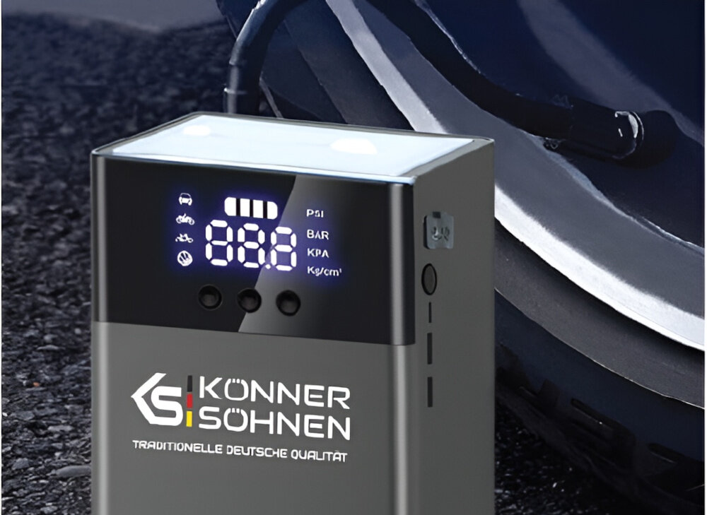Urządzenie rozruchowe KONNER & SOHNEN JSP-1200 efektywny kompresor pneumatyczny maksymalne cisnienie 150 PSI obsluga jednostek PSI bar kPa kg/cm²