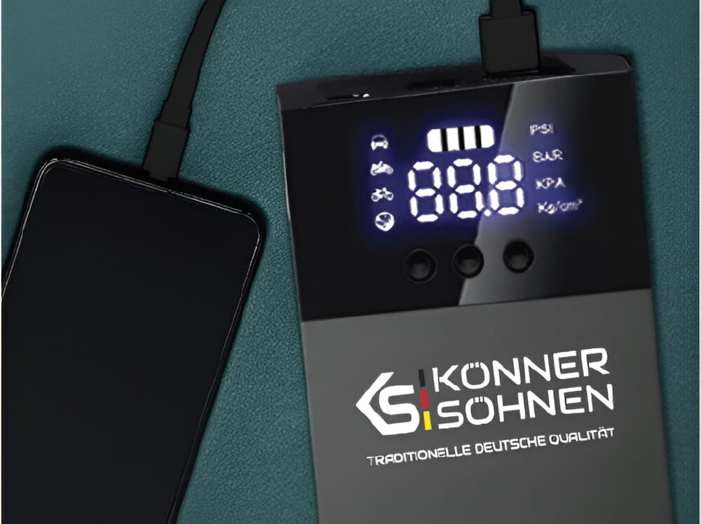 Urządzenie rozruchowe KONNER & SOHNEN JSP-1200 praktyczny powerbank port DC 2 porty USB-A i jeden port microUSB szybkie ladowanie urzadzen w zestawiekabel USB-A/microUSB