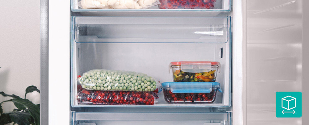 LODÓWKA GORENJE NRC620BSXL4 lifestyle wizualizacja ikona komora mrożonki Szuflada XXL na duże produkty