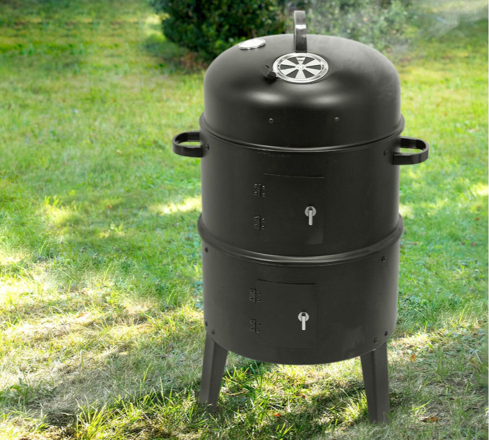 Wędzarnia LUND 99920 z termometrem 42 x 51 x 80 cm Czarny, grill, wędzenie, posiłek, gotowanie, gril stoi w ogródku