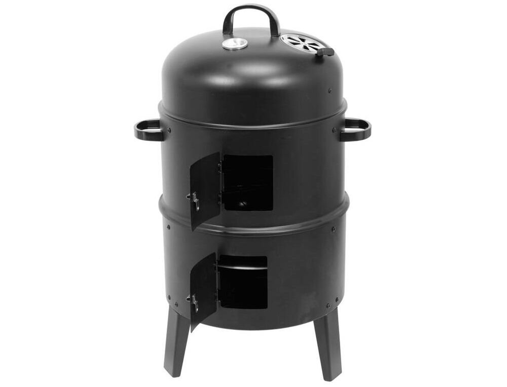 Wędzarnia LUND 99920 z termometrem 42 x 51 x 80 cm Czarny, blacha, grubość, normy, raport, na białym tle grill z otwartymi drzwiczkami