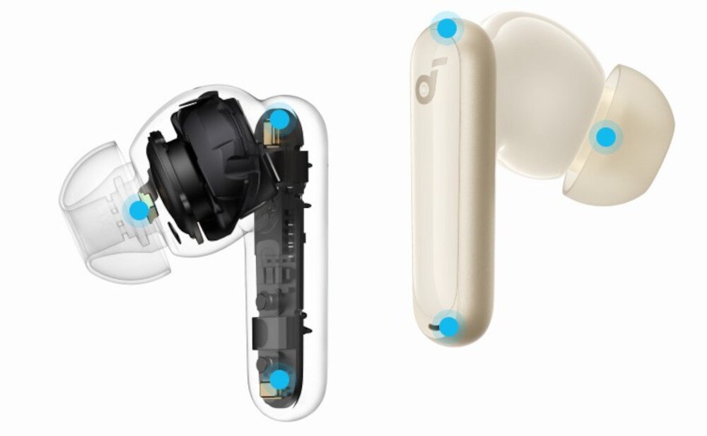 Słuchawki dokanałowe SOUNDCORE P40i ANC AI rozmowy 6 mikrofonów wyraźny głos, słuchawki dokanałowe na białym tle