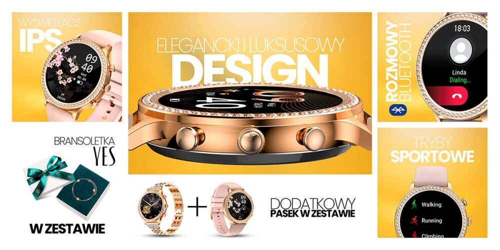 SMARTWATCH MANTA DIAMOND LUSSO ekran bateria czujniki zdrowie sport pasek ładowanie pojemność rozdzielczość łączność sterowanie krew puls rozmowy smartfon aplikacja